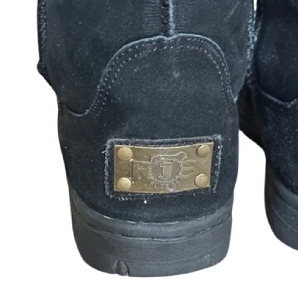 Rj's Fuzzies Black Sheepskin Boots Sz 6 Sherpa‎ lined Genuine Suede Winter Cozy